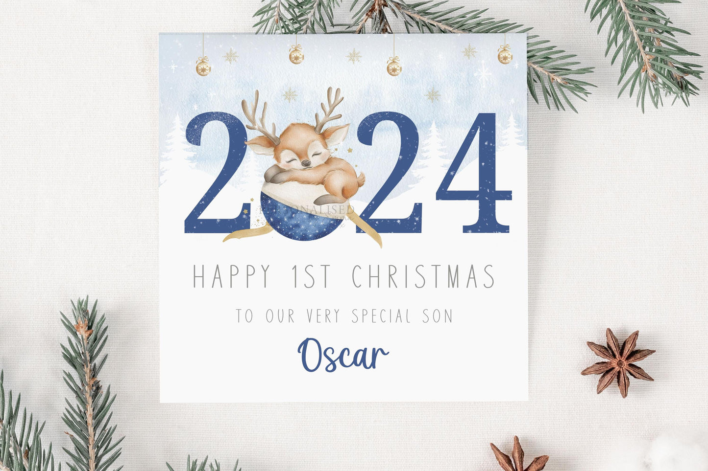 Baby Boy's First Christmas Card, Personalised Boy's 1st Christmas Card for Son, Grandson, Nephew, Godson, Special Little Boy, Christmas 2024