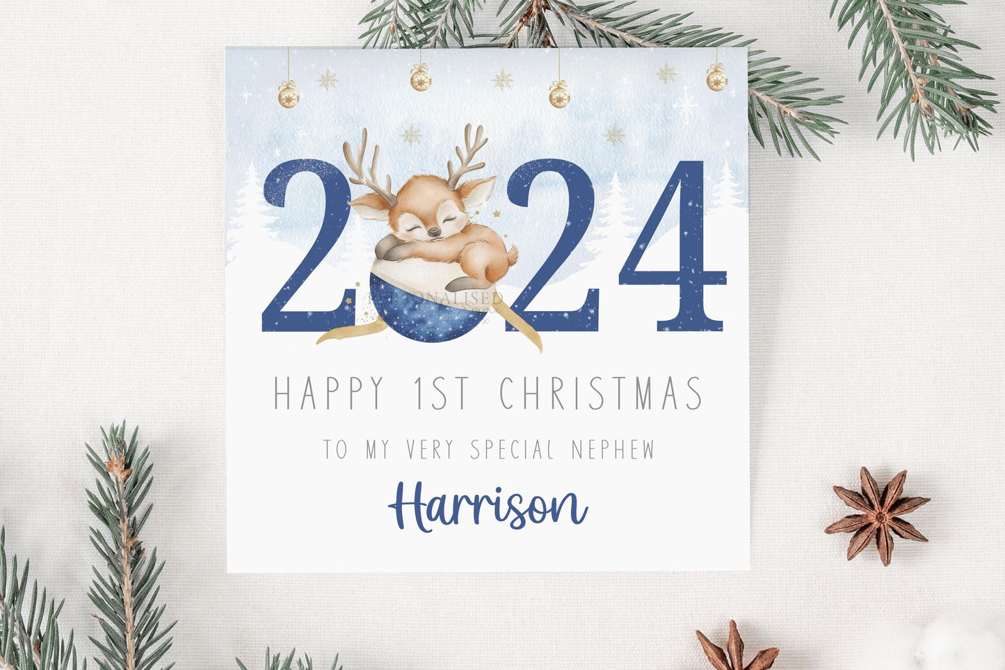 Baby Boy's First Christmas Card, Personalised Boy's 1st Christmas Card for Son, Grandson, Nephew, Godson, Special Little Boy, Christmas 2024