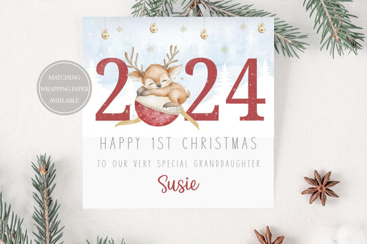 Baby Girl's First Christmas Card, Personalised Girls 1st Christmas Card for Daughter, Granddaughter, Niece, Goddaughter, 1st Christmas 2024