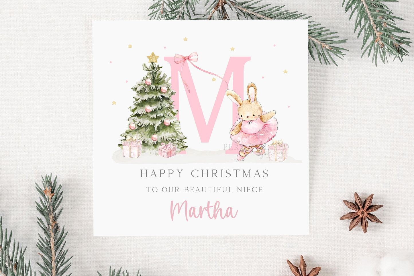 Girl's Christmas Gift Wrapping Paper, Personalised Girl's Christmas Wrapping Paper, Pink Bunny Ballerina Gift Wrap for Her, Pink Christmas