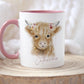 Highland Cow Mug, Personalised Tea Coffee Highland Cow Mug Gift, Pink Handled Mug, Gift for Her, Gift for Friend, Christmas Gift