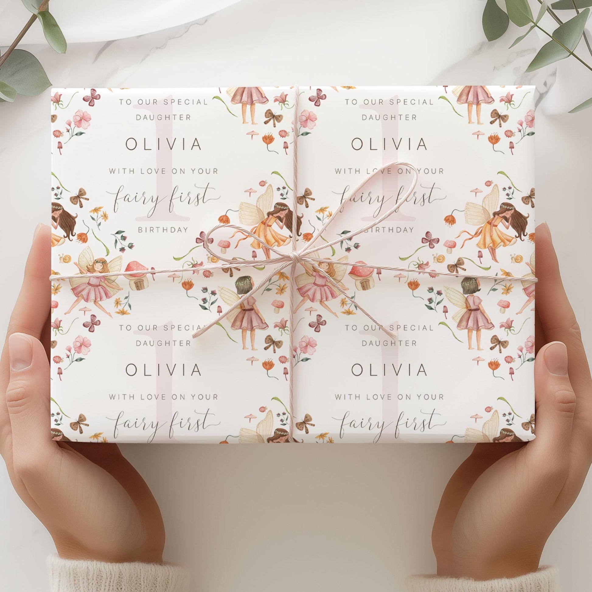 Fairy First Birthday Gift Wrapping Paper, Personalised Fairy 1st Birthday Gift Wrap & Card for Daughter, Granddaughter, Niece, Little Girl