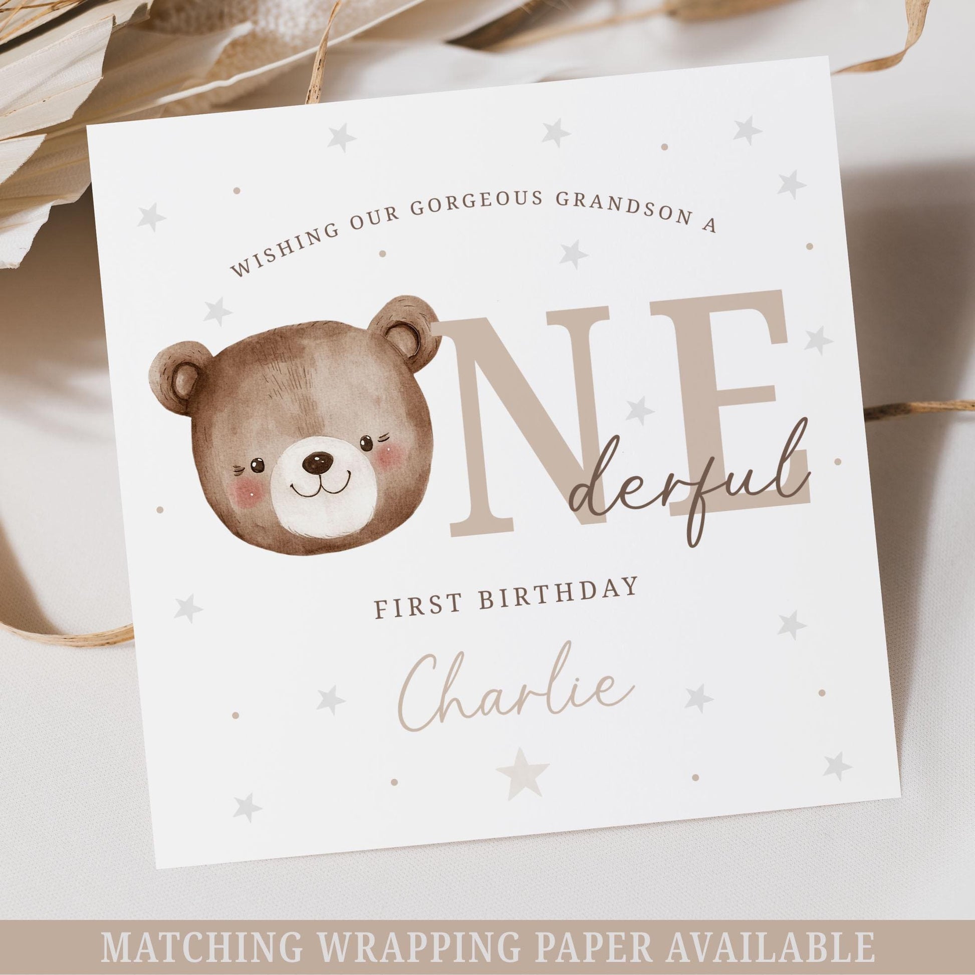 Boy's First Birthday Card, Personalised 1st Birthday Card for Son, Grandson, Nephew, Godson, Special Little Boy, Teddy Bear Onederful Card