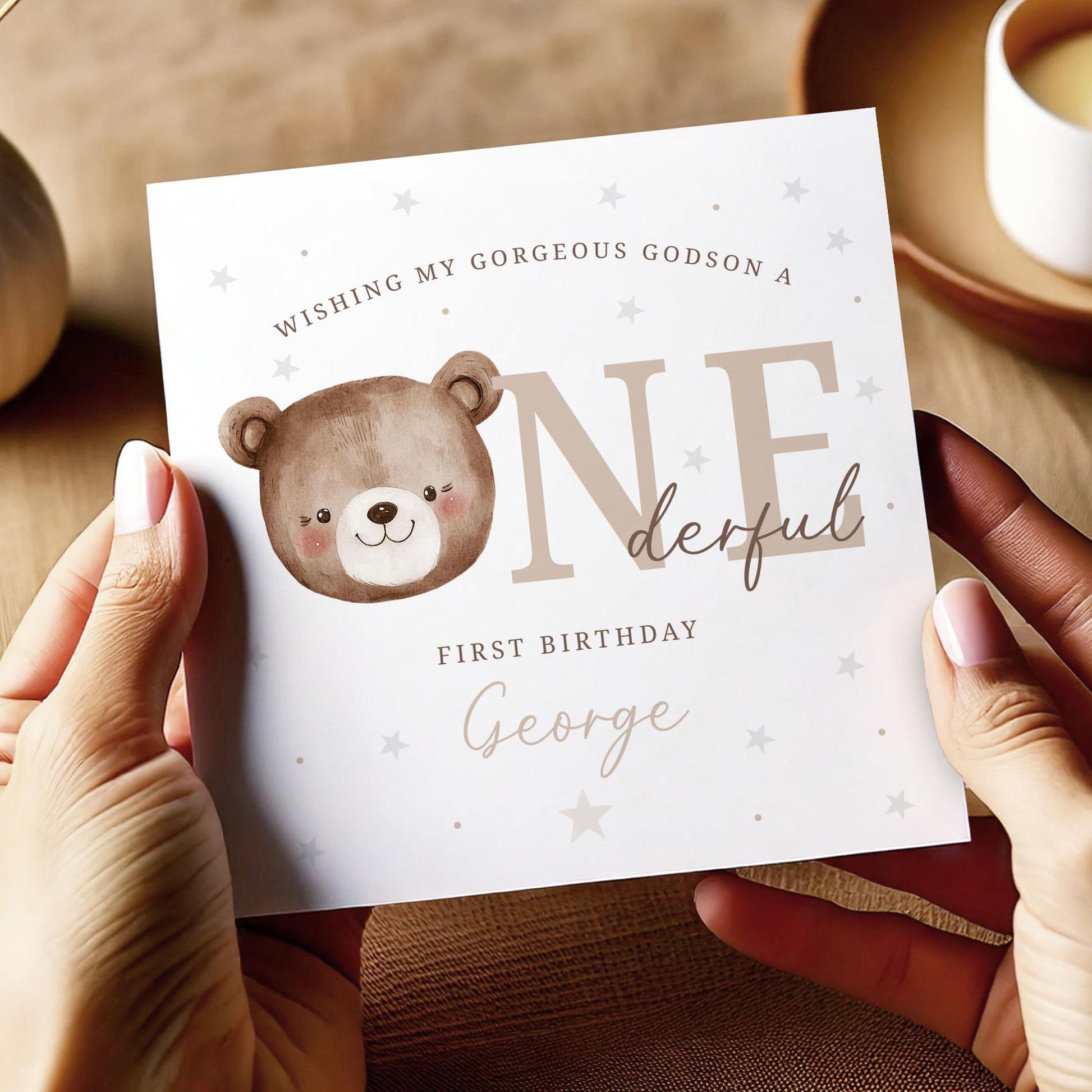 Teddy Bear First Birthday Gift Wrapping Paper, Personalised 1st Birthday Gift Wrap and Card for Son, Grandson, Nephew, Godson, Little Boy