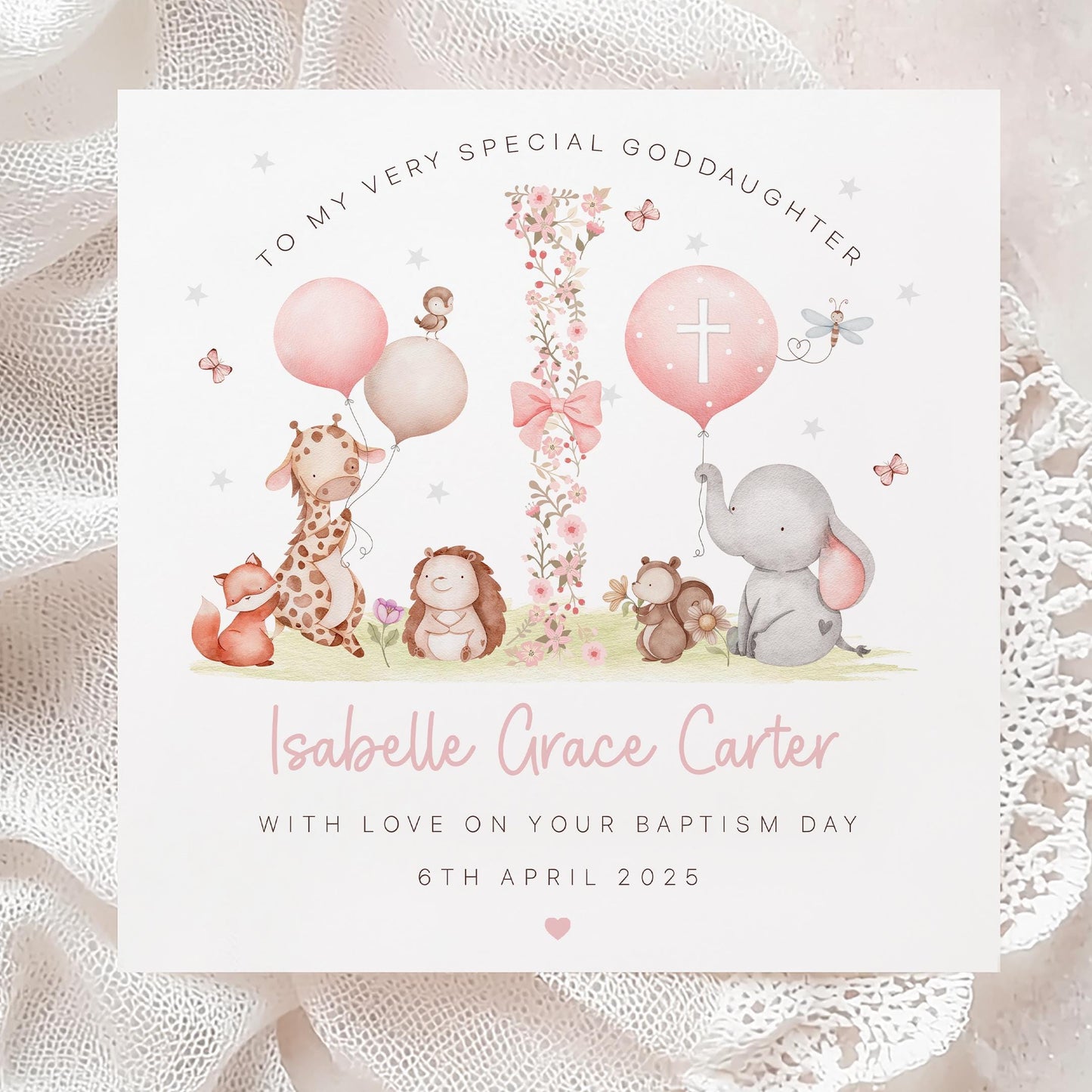 Girl's Christening Card, Girl's Baptism Card, Personalised Christening Card & Gift Wrap for Daughter, Granddaughter, Goddaughter, Niece