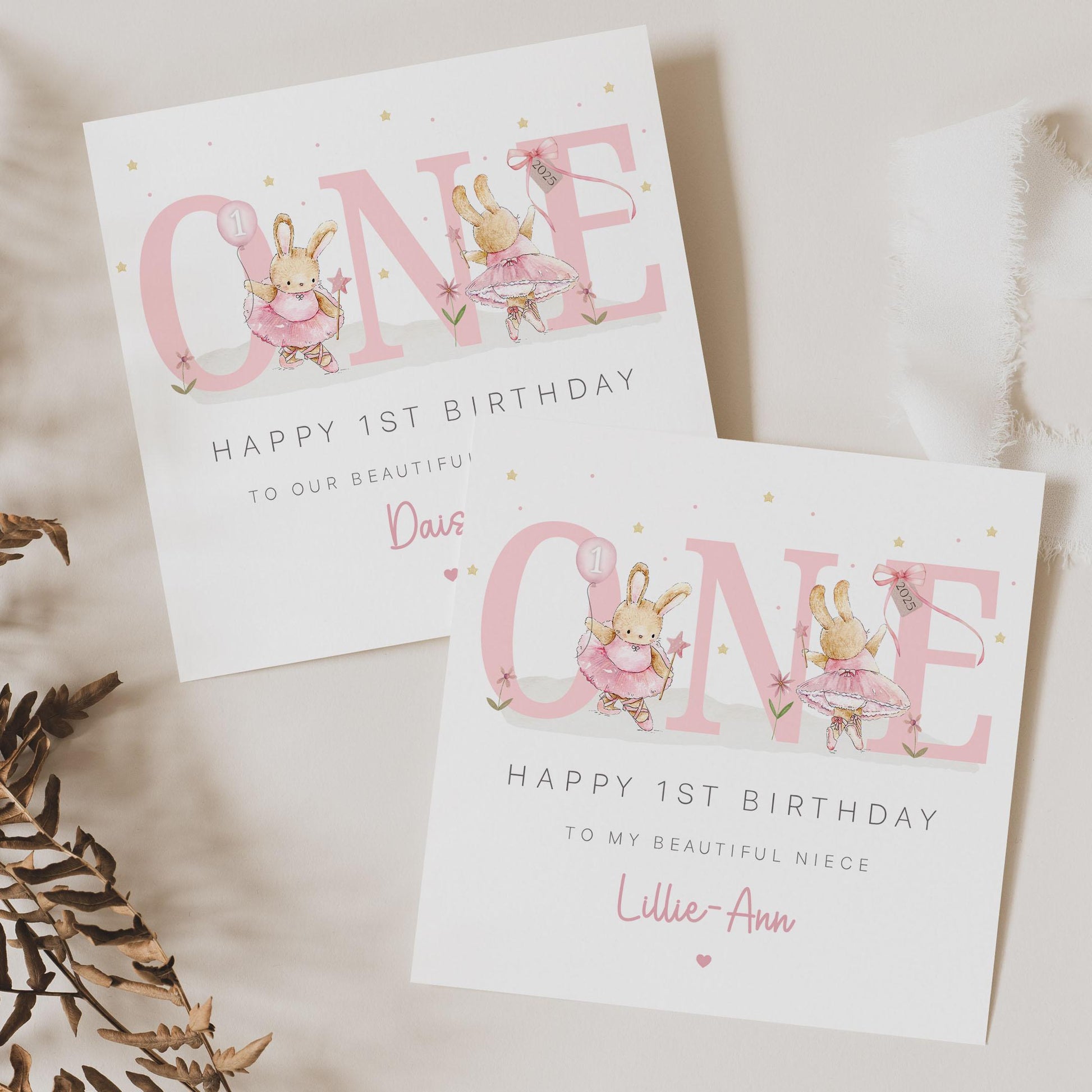 Girl's First Birthday Gift Wrapping Paper, Personalised 1st Birthday Gift Wrap for Daughter, Granddaughter, Niece, Pink Ballerina Bunny