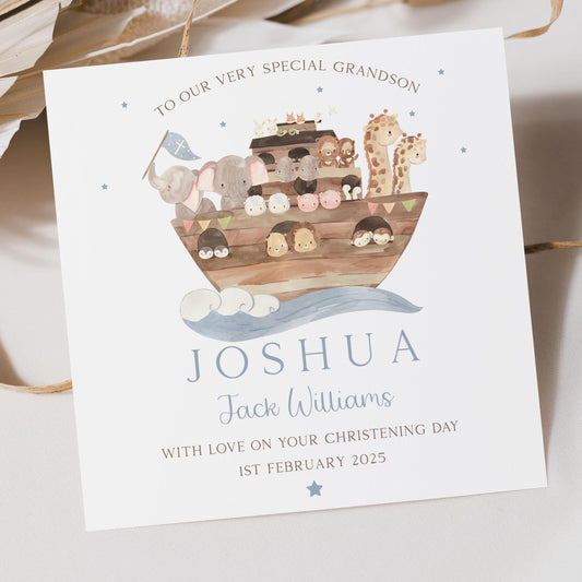 Personalised Girl's & Boy's Noah's Ark Christening/Baptism Card