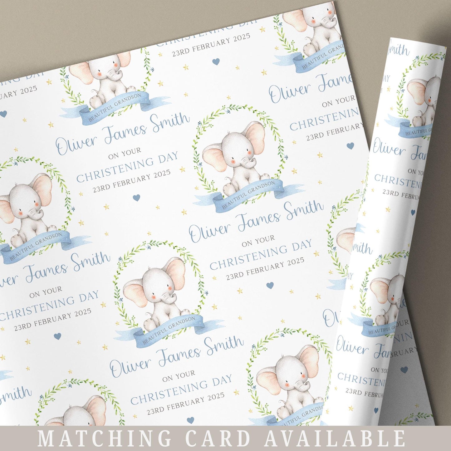 Boy's Christening, Baptism, Naming Day Gift Wrapping Paper, Personalised Christening Gift Wrap & Card for Son, Grandson, Godson, Special Boy