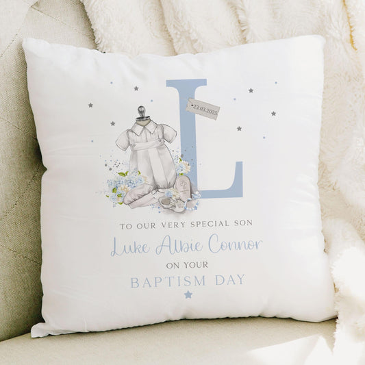 Personalised Christening Gift, Baptism Gift, Custom Christening Cushion for Boys, Christening Gift for Son, for Grandson, for Godson