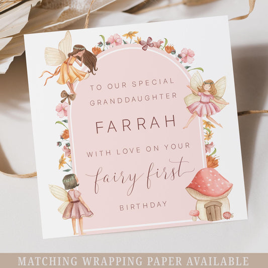 Girl's Fairy First Birthday Card, Personalised Fairy 1st Birthday Card for Daughter, Granddaughter, Sister, Niece, Magical Fairy Birthday