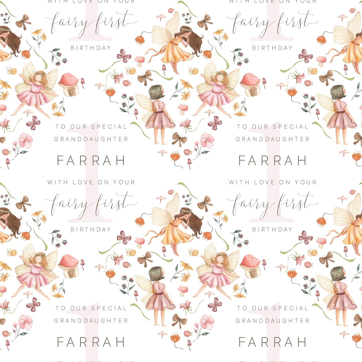 Fairy First Birthday Gift Wrapping Paper, Personalised Fairy 1st Birthday Gift Wrap & Card for Daughter, Granddaughter, Niece, Little Girl