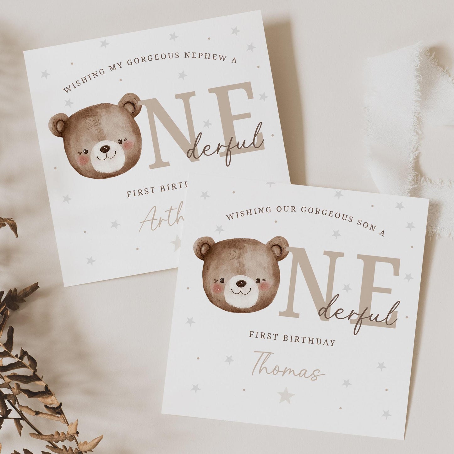 Teddy Bear First Birthday Gift Wrapping Paper, Personalised 1st Birthday Gift Wrap and Card for Son, Grandson, Nephew, Godson, Little Boy