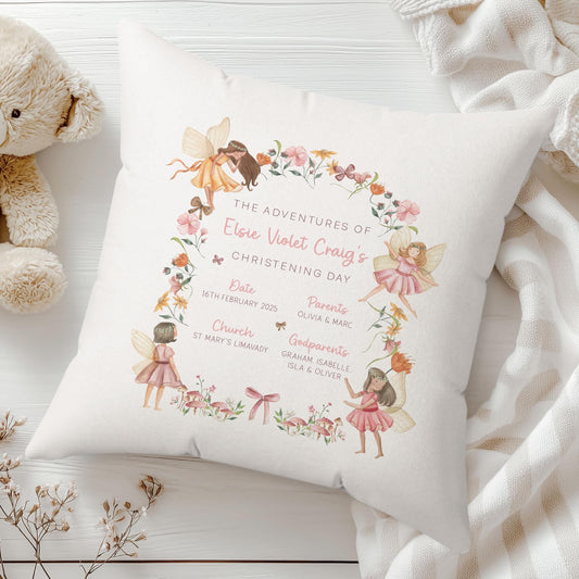 Personalised Christening Gift, Baptism Gift, Fairy Christening Cushion for Girls, Gift for Granddaughter, for Goddaughter, Godparent Gift