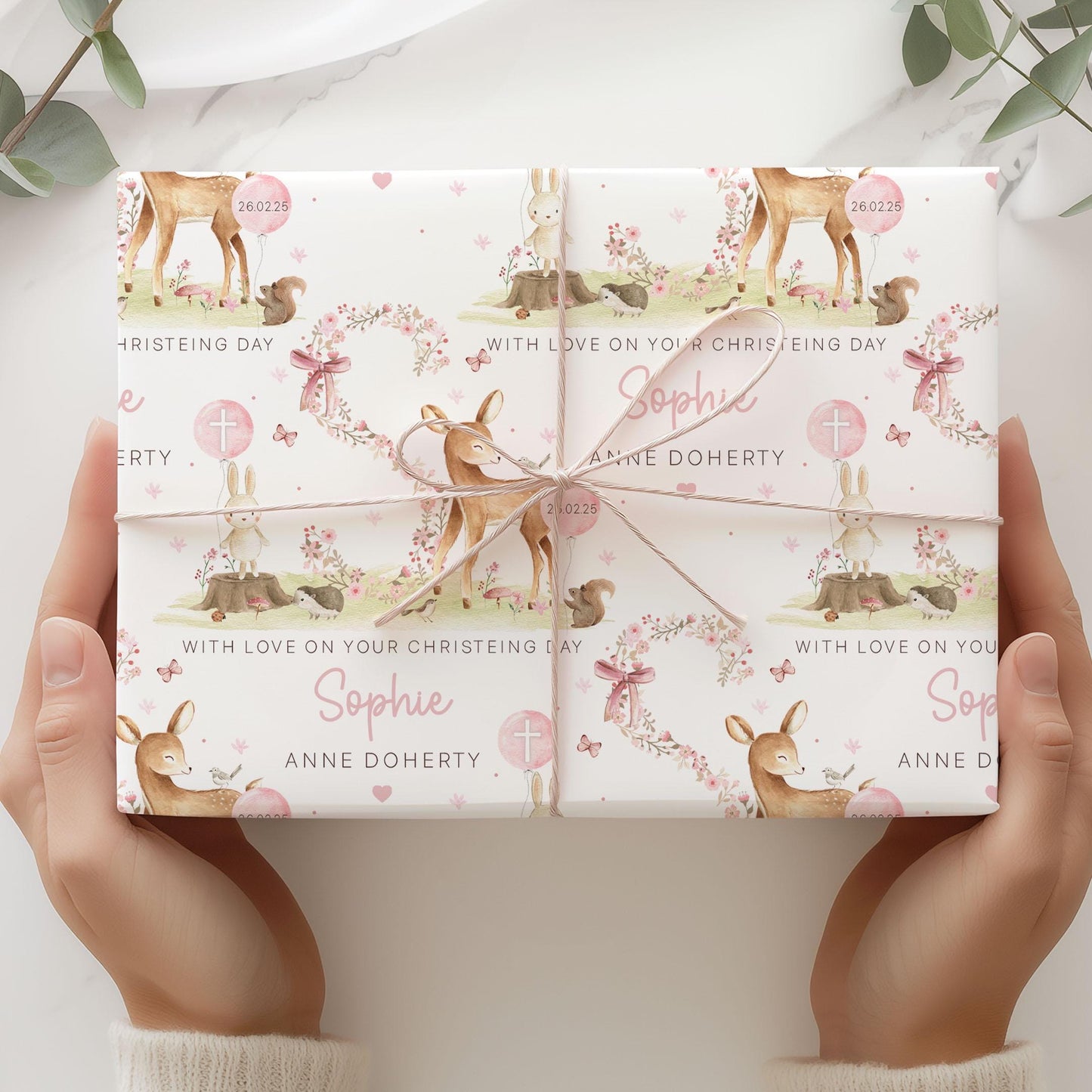 Girl's Christening Gift Wrapping Paper, Personalised Girl's Christening, Baptism Gift Wrap for Daughter, Granddaughter, Niece, Goddaughter