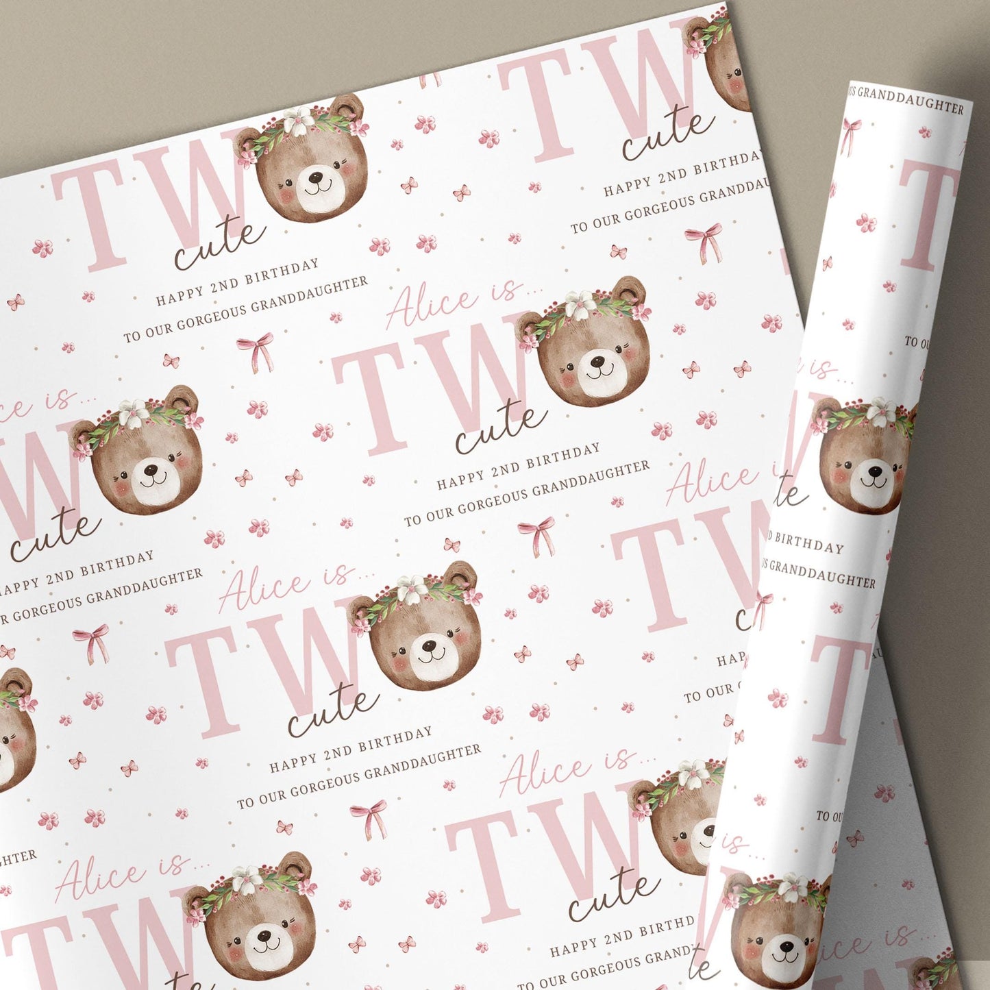 Personalised 2nd Birthday Card, Teddy Bear Second Birthday Card for Daughter, Granddaughter, Niece, Sister Two Cute Card for 2 Year Old Girl