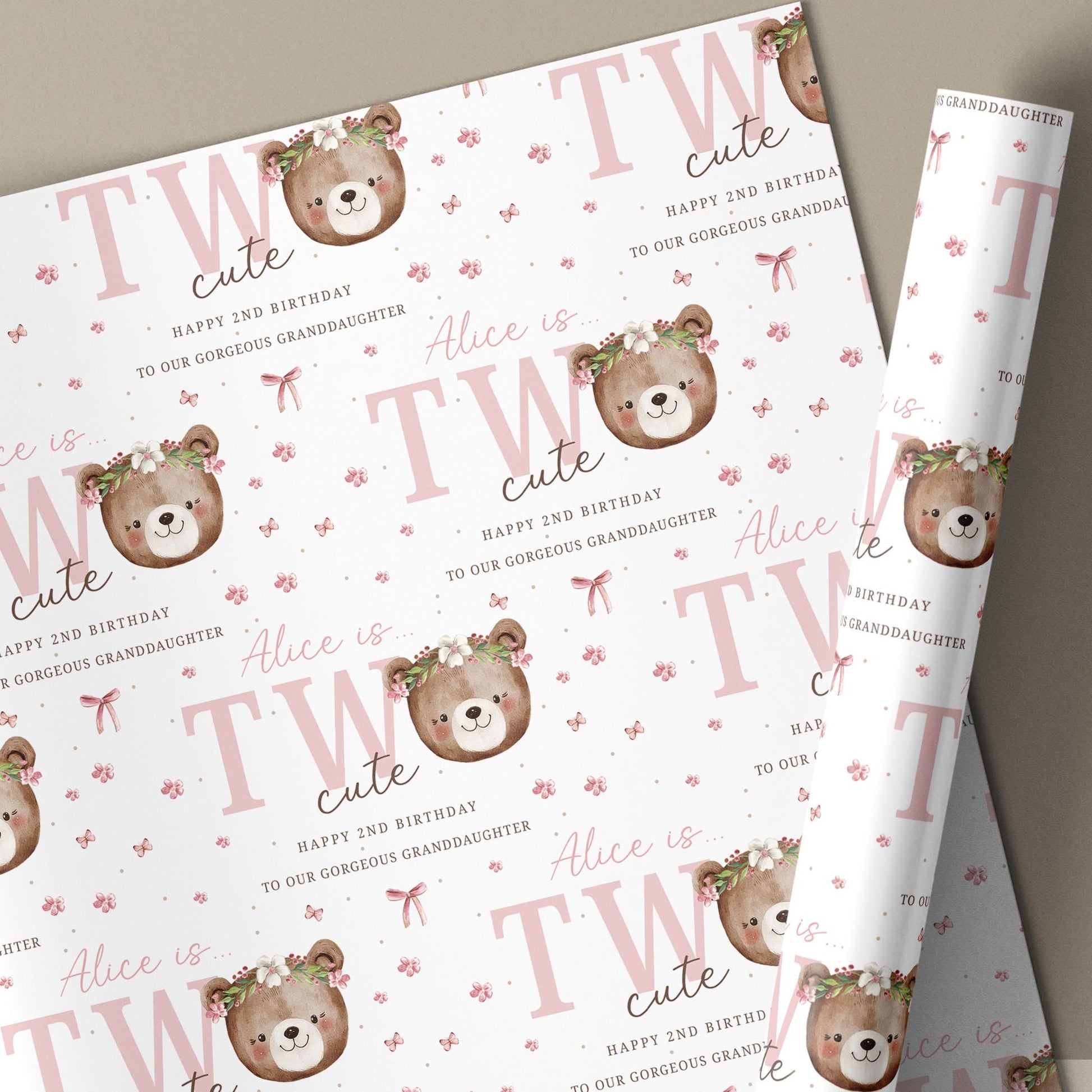 Personalised 2nd Birthday Card, Teddy Bear Second Birthday Card for Daughter, Granddaughter, Niece, Sister Two Cute Card for 2 Year Old Girl