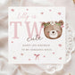Girl's 2nd Birthday Gift Wrapping Paper, Personalised Second Birthday Gift Wrap for Daughter, Granddaughter, Niece, Pink Teddy Bear Two Cute