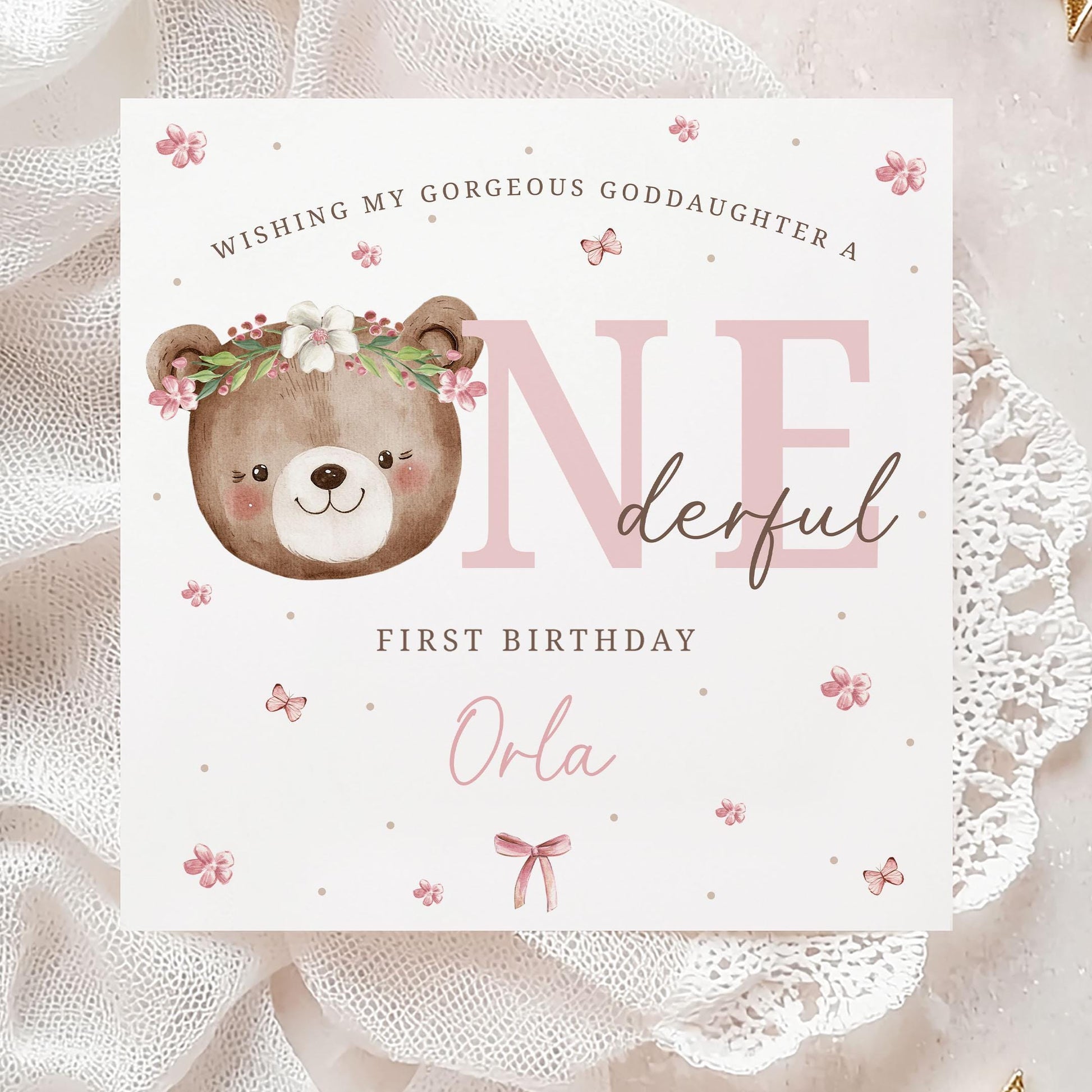 Teddy Bear First Birthday Gift Wrapping Paper, Personalised 1st Birthday Gift Wrap and Card for Daughter, Granddaughter, Niece, Goddaughter