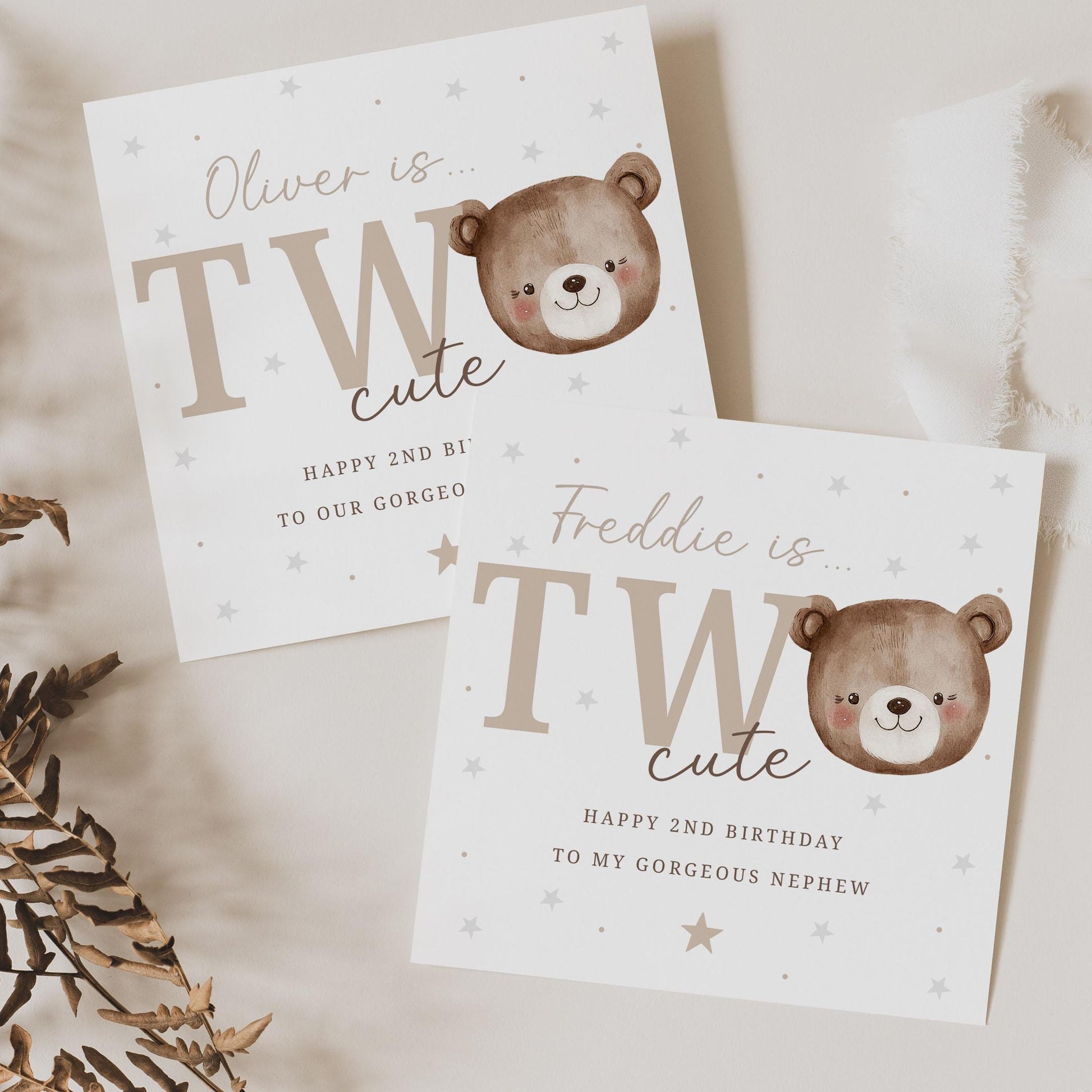 Second Birthday Gift Wrapping Paper, Personalised 2nd Birthday Gift Wrap & Card for Son, Grandson, Nephew, Godson, Boys, Teddy Bear Two Cute