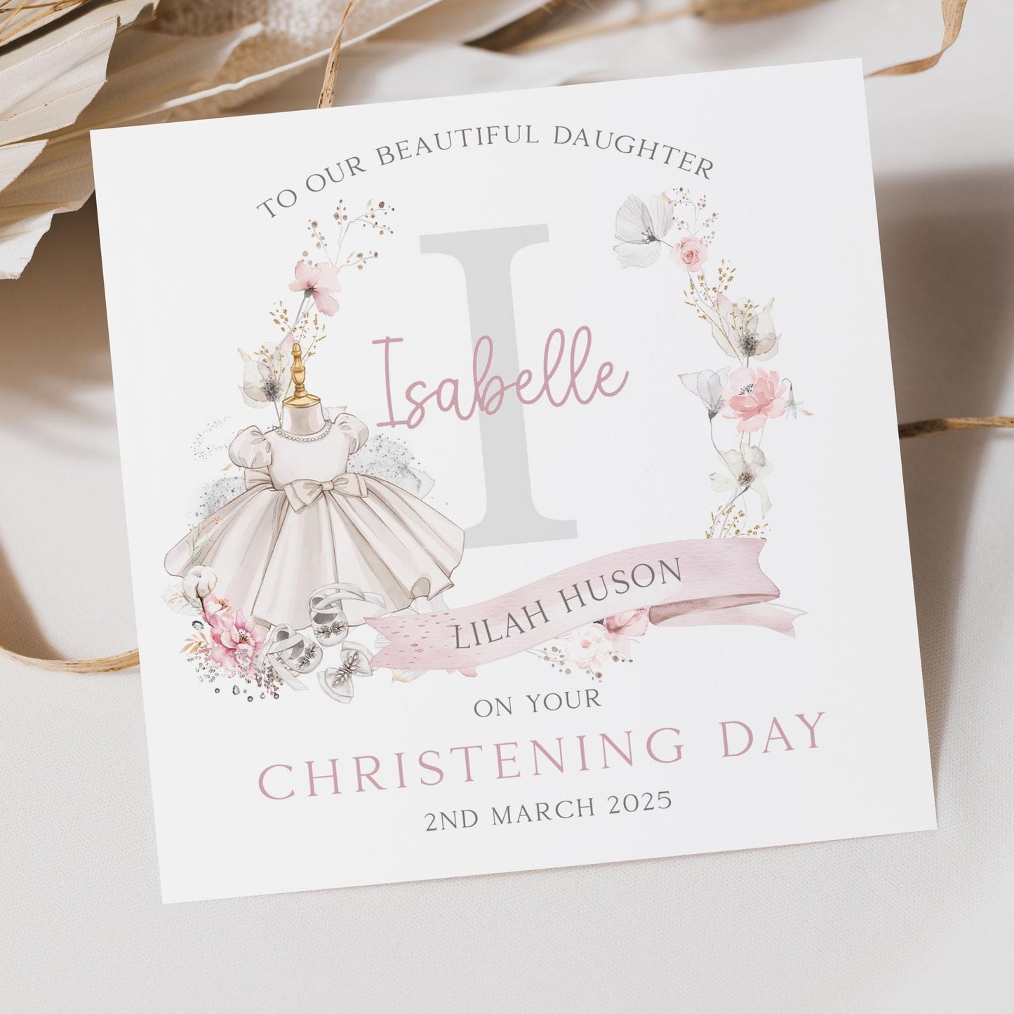 Girl's Christening Card, Girl's Baptism Card, Personalised Christening Card & Gift Wrap for Daughter, Granddaughter, Goddaughter, Niece