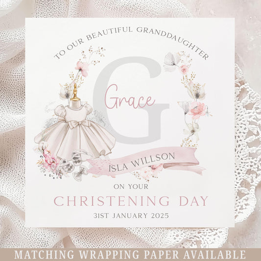 Girl's Christening Card, Girl's Baptism Card, Personalised Christening Card & Gift Wrap for Daughter, Granddaughter, Goddaughter, Niece