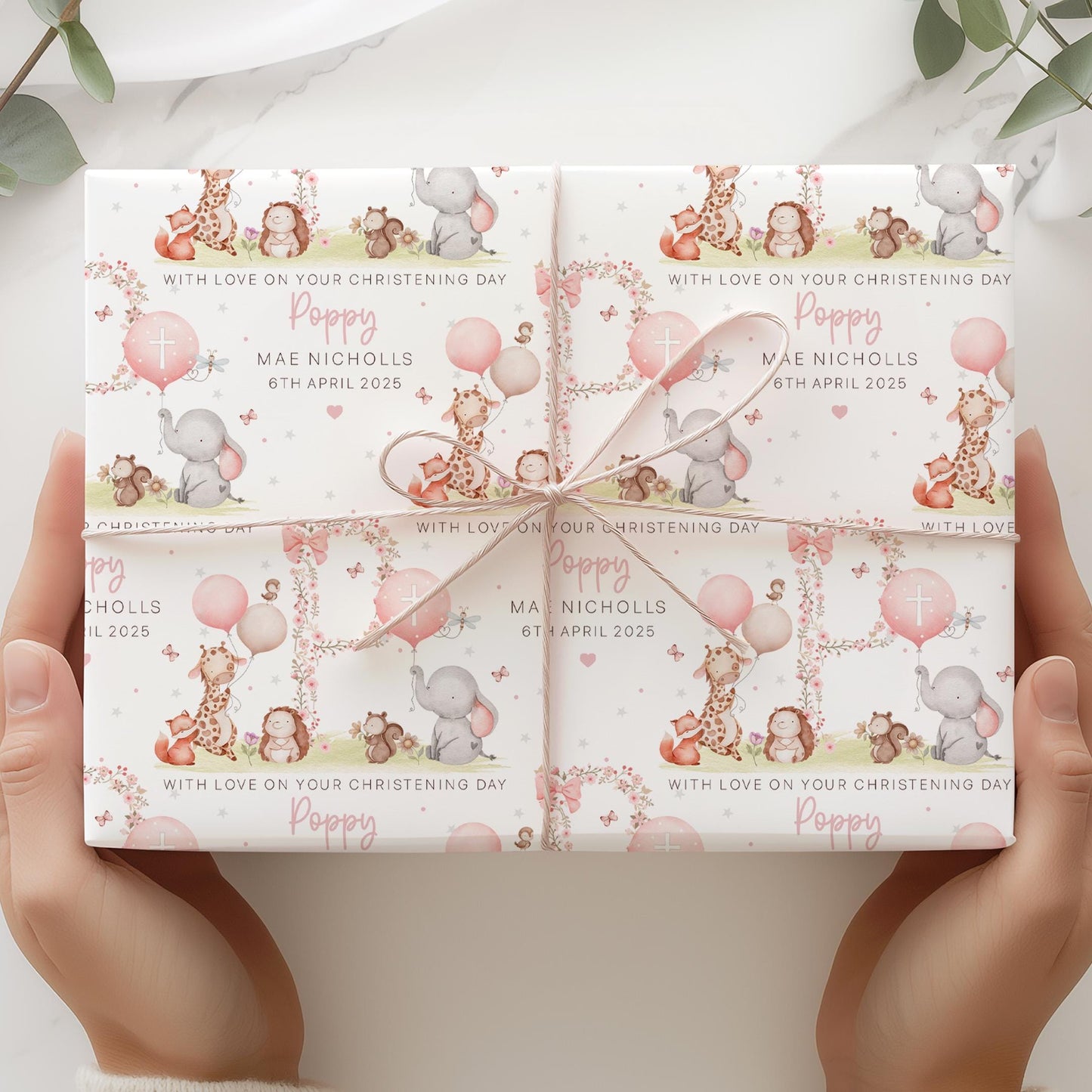 Girl's Christening, Baptism Gift Wrapping Paper, Personalised Christening Gift Wrap & Card for Daughter, Granddaughter, Niece, Goddaughter