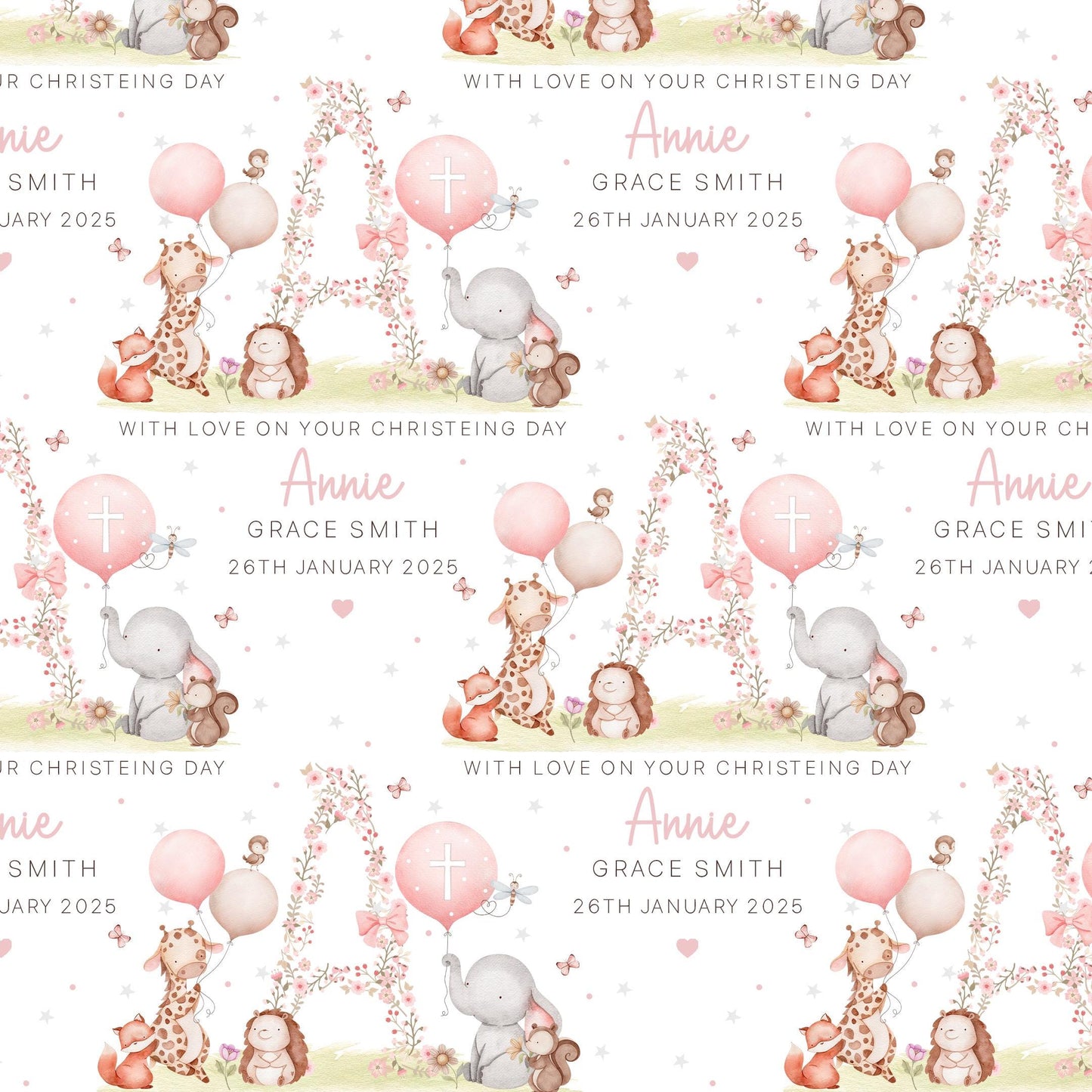 Girl's Christening, Baptism Gift Wrapping Paper, Personalised Christening Gift Wrap & Card for Daughter, Granddaughter, Niece, Goddaughter