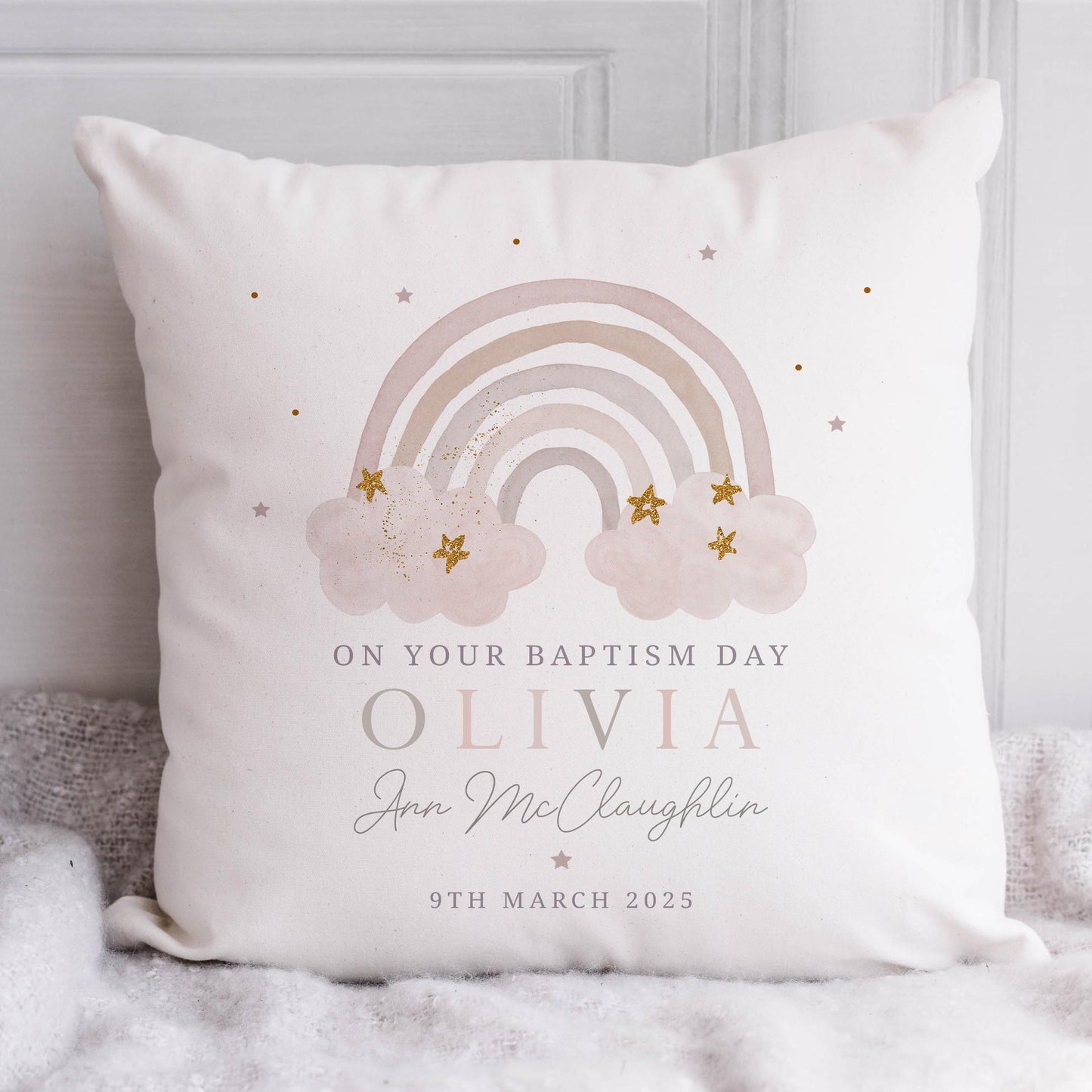 Personalised Christening Gift, Baptism Gift, Christening Cushion for Girl's, Gift for Granddaughter, for Goddaughter, Godparent Gift