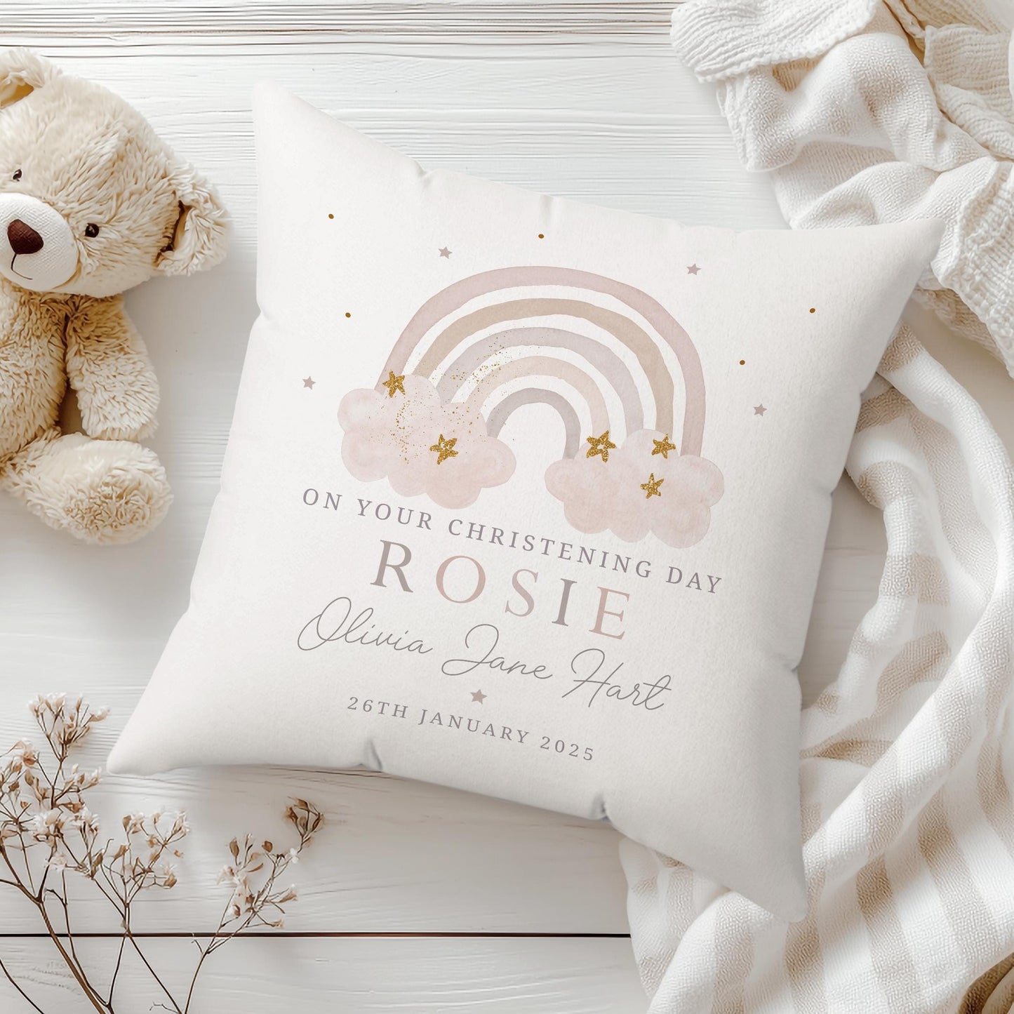 Personalised Christening Gift, Baptism Gift, Christening Cushion for Girl's, Gift for Granddaughter, for Goddaughter, Godparent Gift