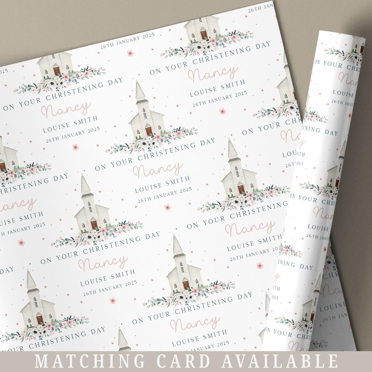 Personalised Girl's Christening/Baptism Gift Wrapping Paper