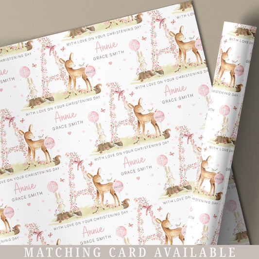 Girl's Christening Gift Wrapping Paper, Personalised Girl's Christening, Baptism Gift Wrap for Daughter, Granddaughter, Niece, Goddaughter