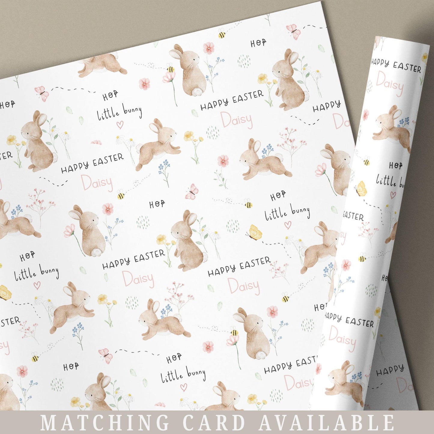 Girl's Easter Gift Wrapping Paper, Personalised Easter Gift Wrap for Daughter, Granddaughter, Niece, Happy Easter Gift Wrap, Cute Bunny Wrap