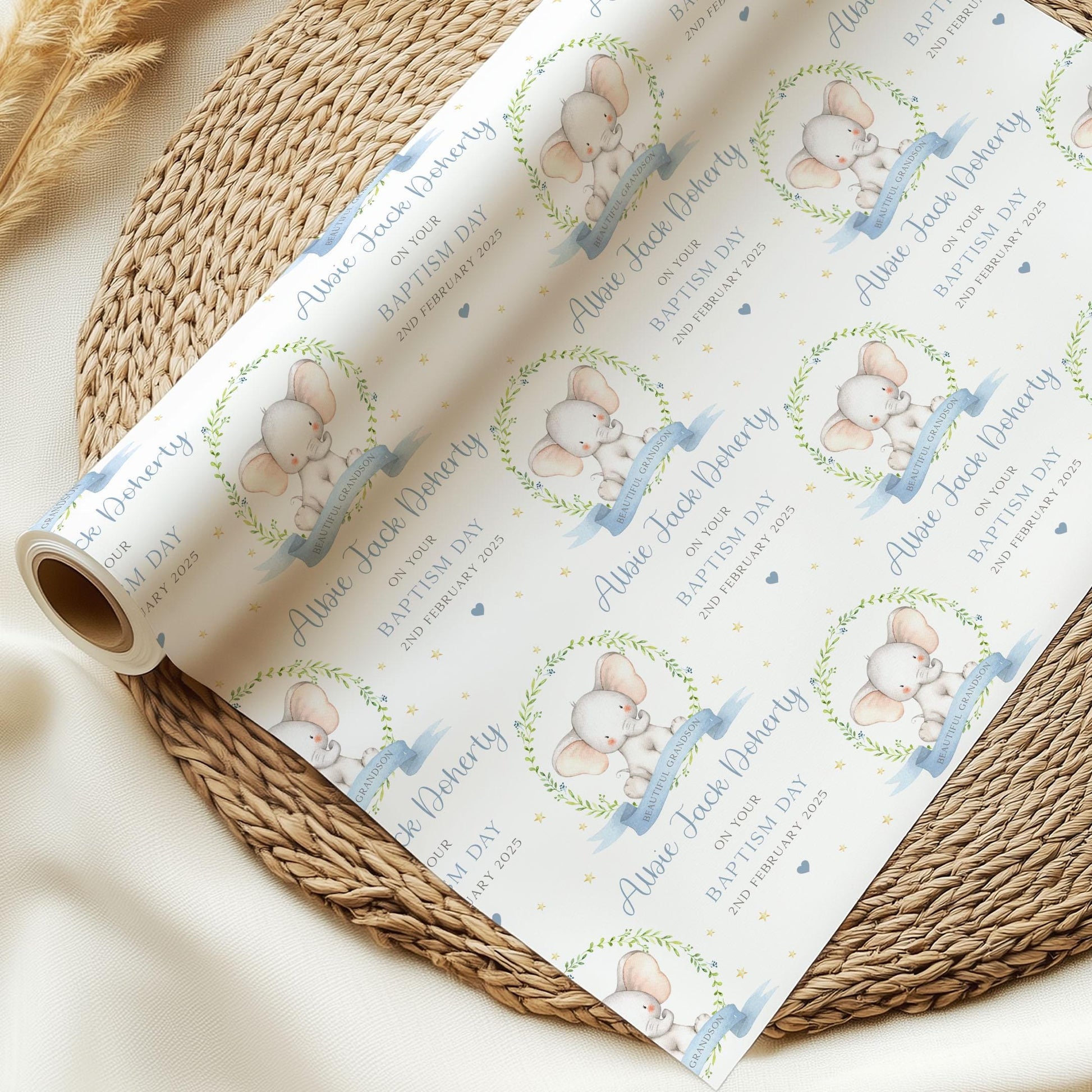 Boy's Christening, Baptism, Naming Day Gift Wrapping Paper, Personalised Christening Gift Wrap & Card for Son, Grandson, Godson, Special Boy