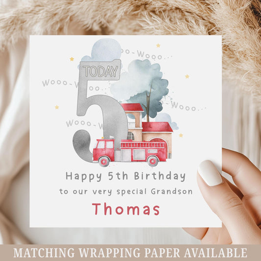 Fire Engine Birthday Card, Personalised 2nd Birthday Card, 3rd, 4th, 5th Any Age Birthday Card for Son, Grandson, Godson, Nephew, Brother