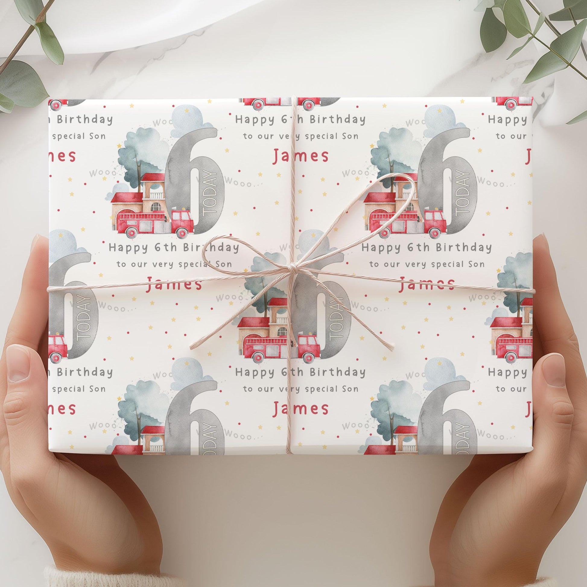 Fire Engine Birthday Gift Wrapping Paper, Personalised 2nd, 3rd, 4th Any Age Fire Engine Birthday Gift Wrap & Card for Son, Grandson, Nephew