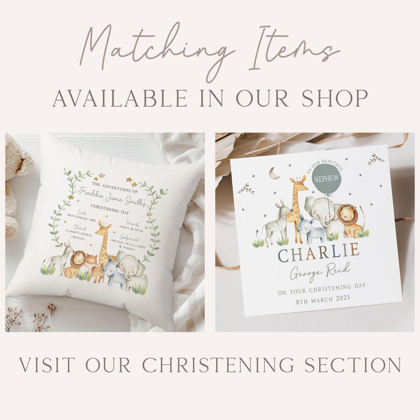 Christening, Baptism Gift Wrapping Paper, Personalised Christening Gift Wrap & Card for Son, Daughter, Grandson, Granddaughter, Safari Theme