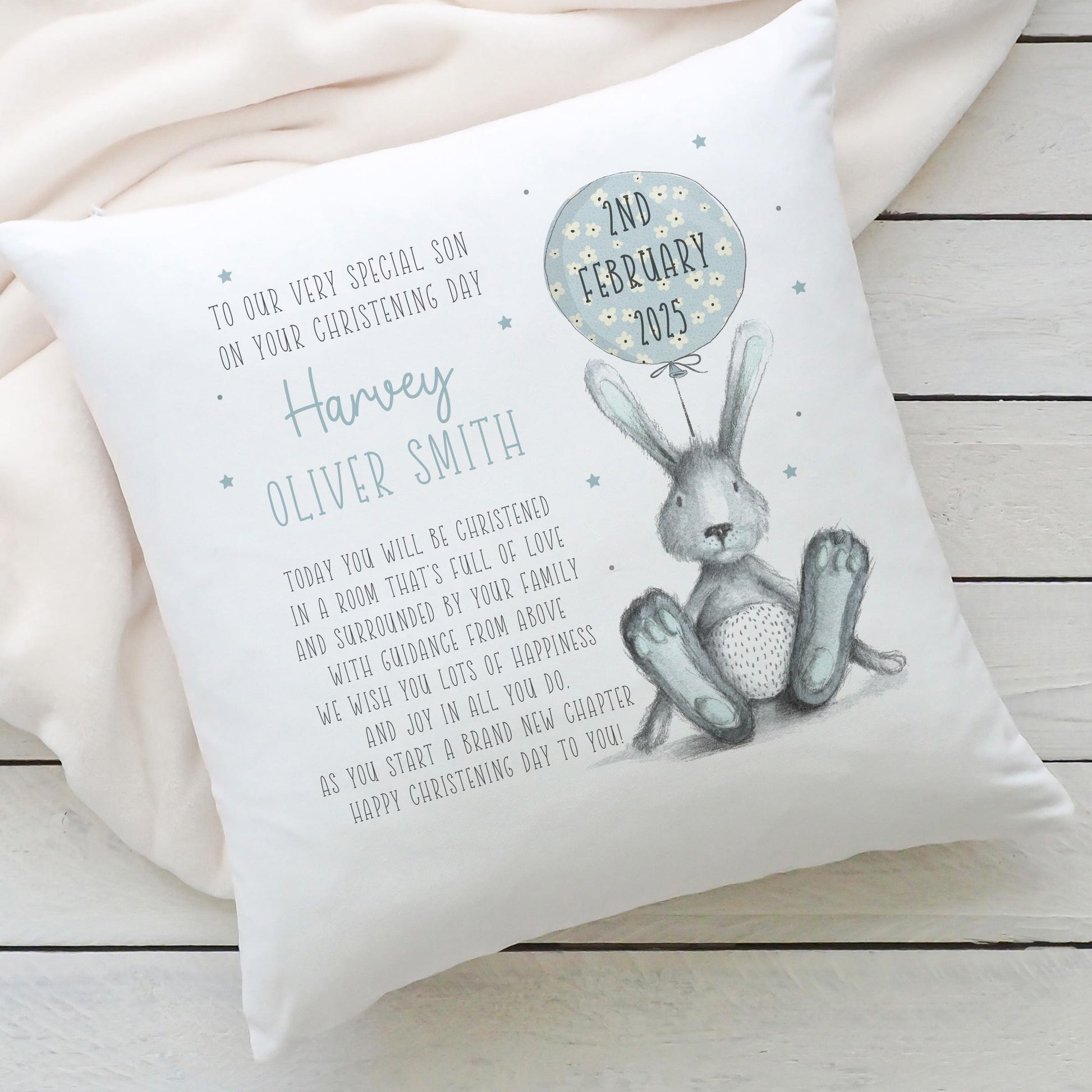 Personalised Christening Gift, Baptism Gift, Custom Christening Cushion for Boys, Christening Gift for Grandson, Godson, Godparent Gift