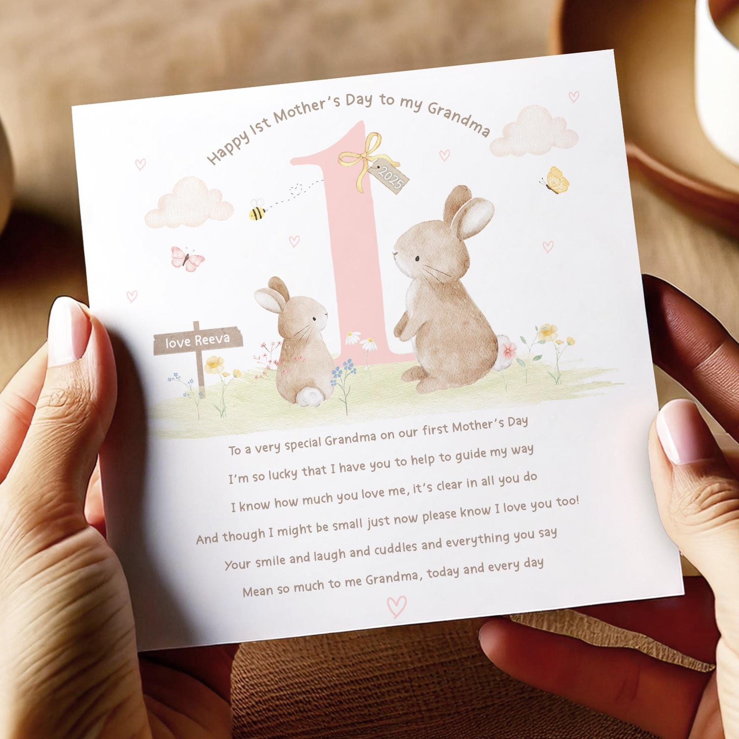 First Mother's Day Card for New Mummy, Granny, Grandma, Great Granny, Nanny, Godmother, Personalised 1st Mother's Day Card from Baby Girl