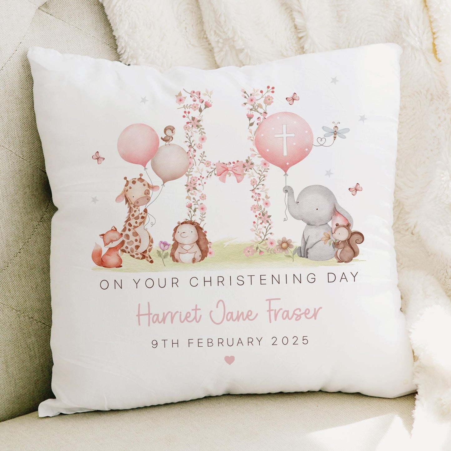 Personalised Christening Gift, Baptism Gift, Christening Cushion for Girl's, Gift for Granddaughter, for Goddaughter, Godparent Gift