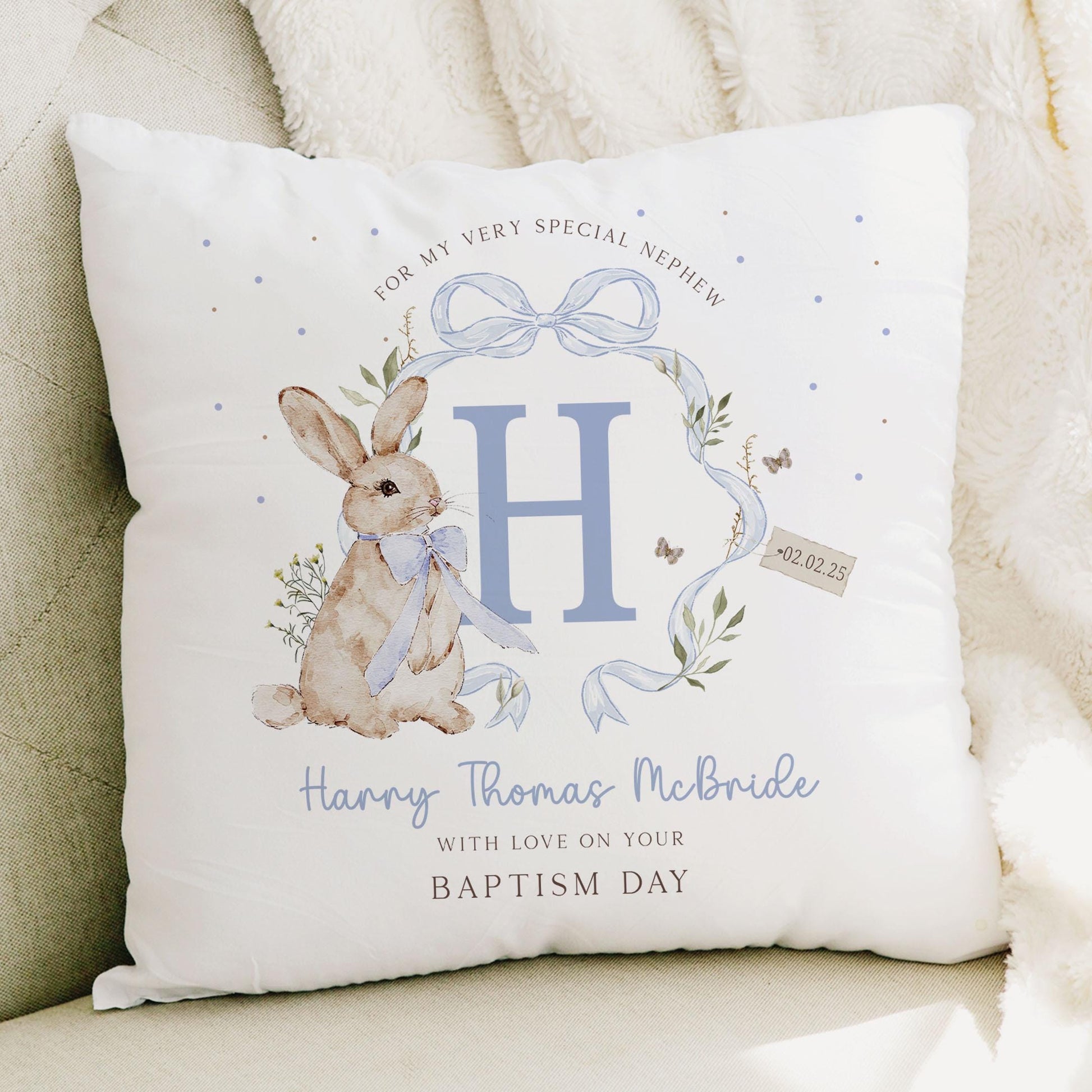 Personalised Christening Gift, Baptism Gift, Christening Keepsake Cushion for Boys, Dedication, Naming Day Gift for Son, Grandson, Godson