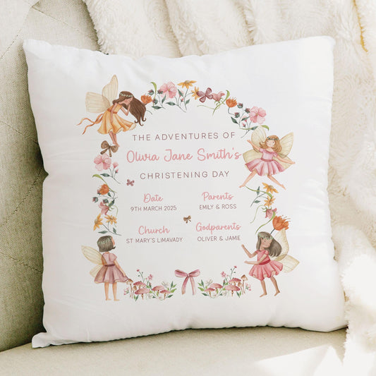 Personalised Christening Gift, Baptism Gift, Fairy Christening Cushion for Girls, Gift for Granddaughter, for Goddaughter, Godparent Gift