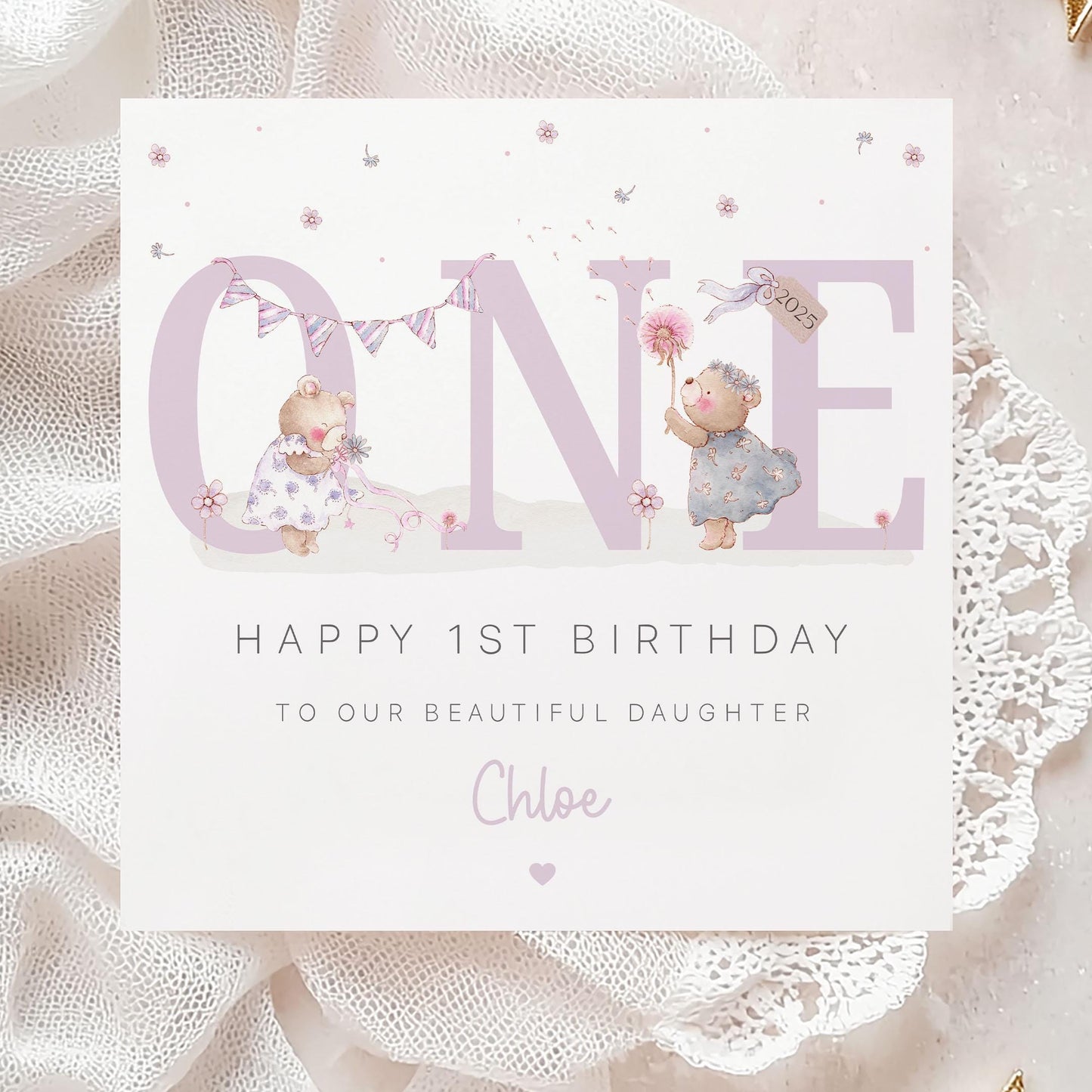 Girl's First Birthday Gift Wrapping Paper, Personalised 1st Birthday Gift Wrap & Card for Daughter, Granddaughter, Niece, Goddaughter, Girl