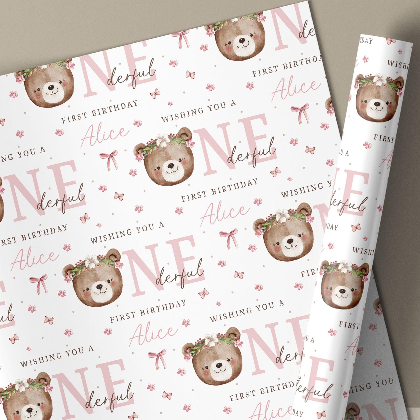 First Birthday Card, Personalised Girl's 1st Birthday Card for Daughter, Granddaughter, Niece, Goddaughter, Girl, Teddy Bear Onederful Card