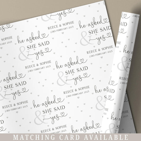Engagement Gift Wrapping Paper Personalised with Names & Date, Congratulations on your Engagement Gift Wrap, Engagement Gift Wrap and Card