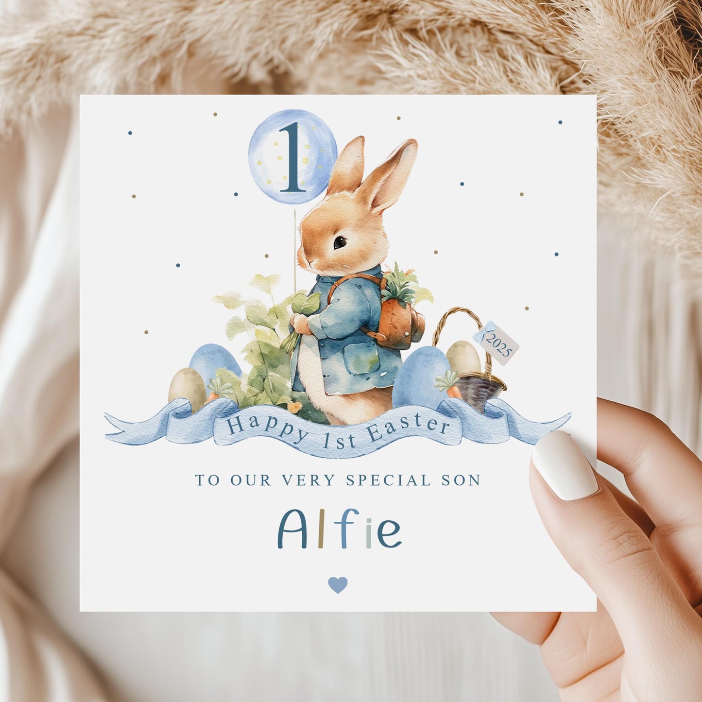 First Easter Card, Baby Boy's First Easter, Personalised Happy Easter Card for Son, Grandson, Great Grandson, Nephew, Boy's 1st Easter Card