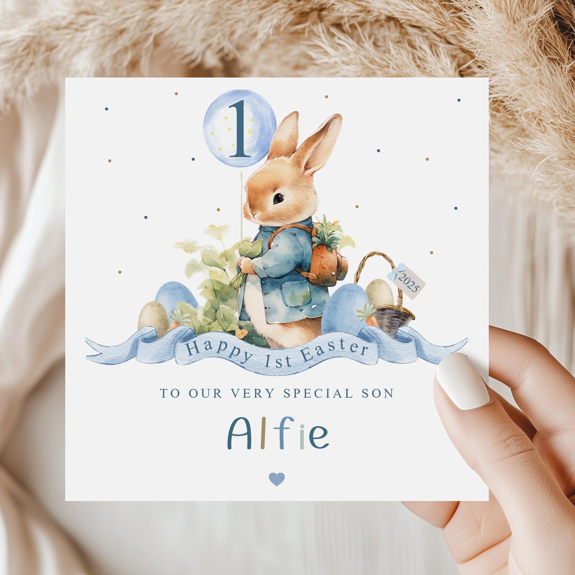 First Easter Card, Baby Boy's First Easter, Personalised Happy Easter Card for Son, Grandson, Great Grandson, Nephew, Boy's 1st Easter Card