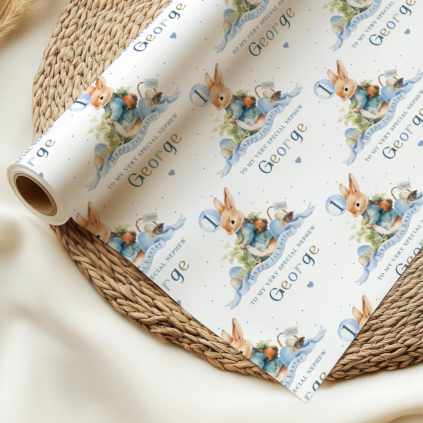 First Easter Gift Wrapping Paper, Personalised 1st Easter Gift Wrap for Son, Grandson, Great Grandson, Nephew, Easter Bunny Gift Wrap