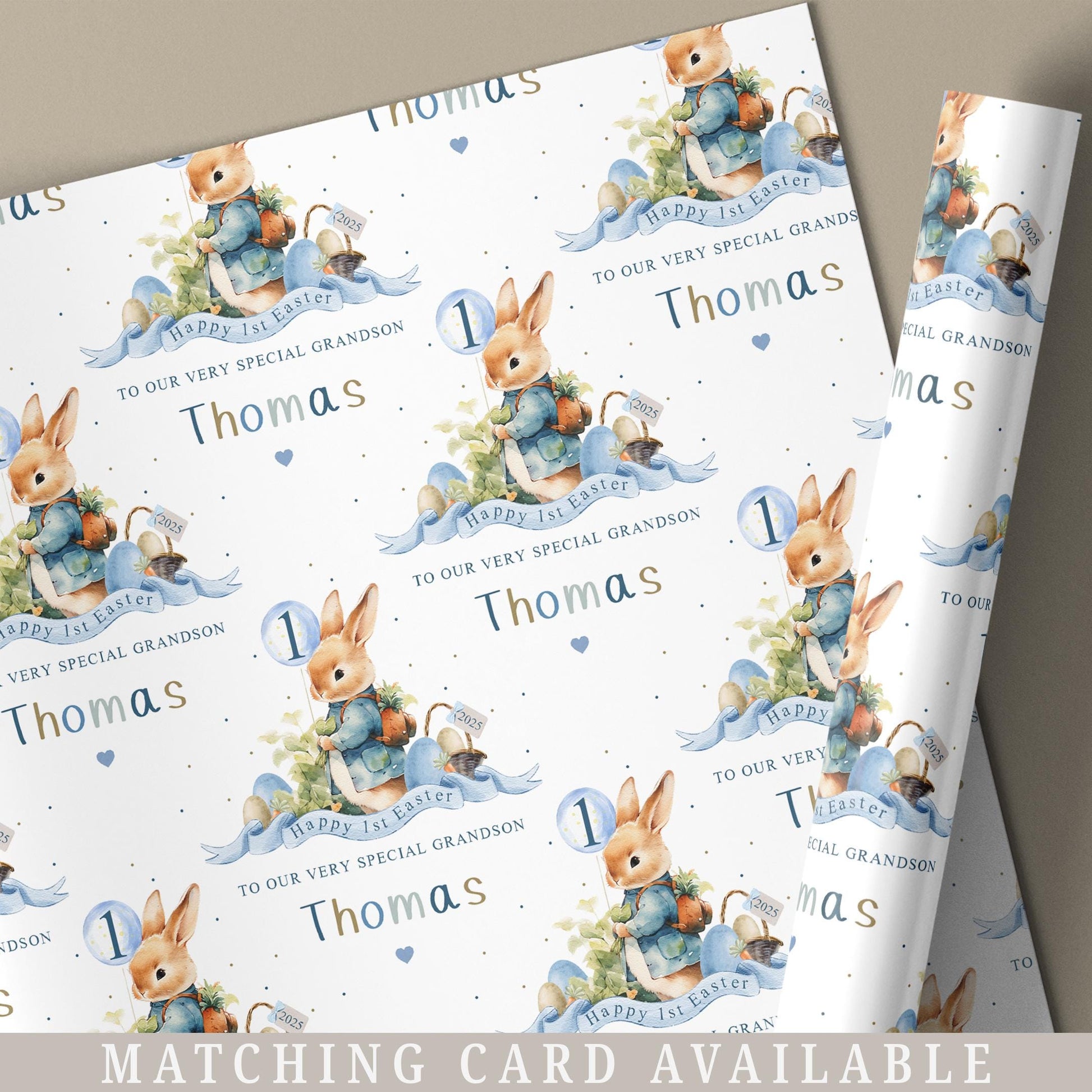 First Easter Gift Wrapping Paper, Personalised 1st Easter Gift Wrap for Son, Grandson, Great Grandson, Nephew, Easter Bunny Gift Wrap