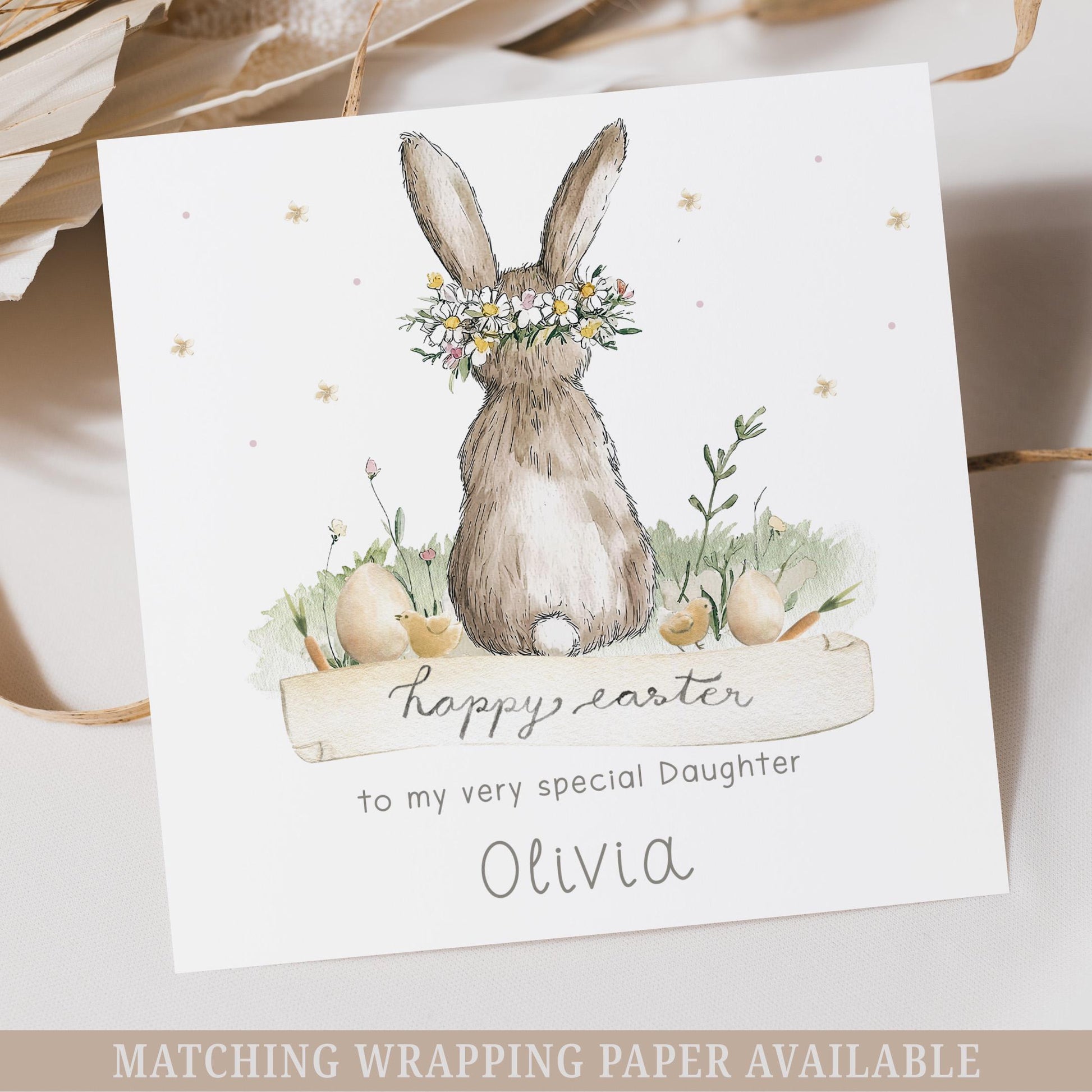 Personalised Easter Card, Cute Bunny Easter Card for Girls, Daughter, Granddaughter, Niece, Goddaughter Any Relation, Happy Easter Gift Card