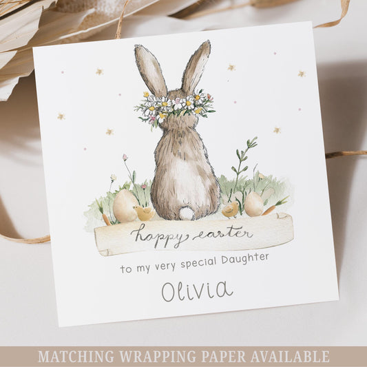 Personalised Easter Card, Cute Bunny Easter Card for Girls, Daughter, Granddaughter, Niece, Goddaughter Any Relation, Happy Easter Gift Card